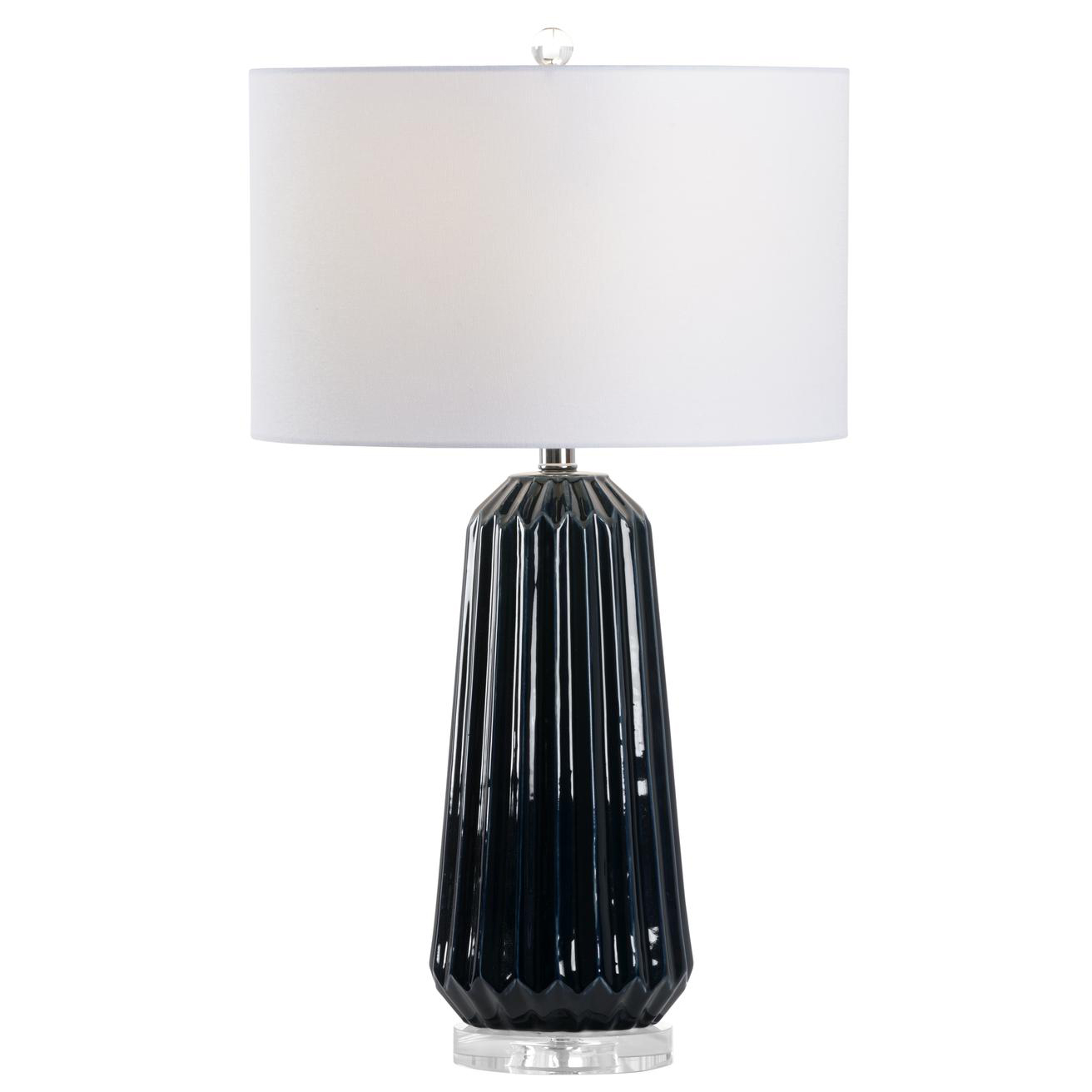 Midnight Blue Ribbed Ceramic Table Lamp - Luxury Decor - Home Lighting